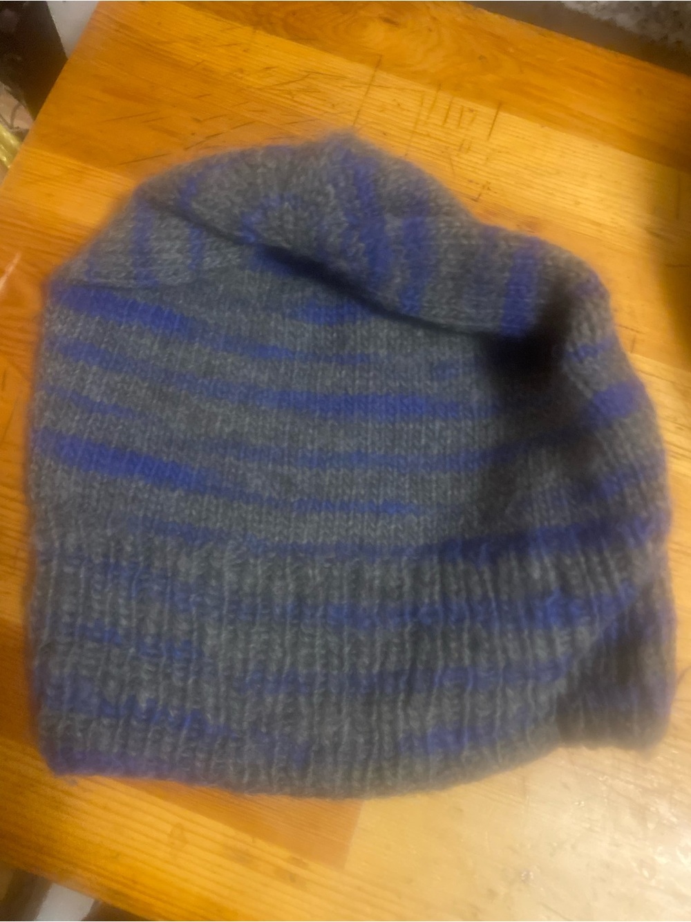 Cozy Striped Knit Beanie - Gray & Blue